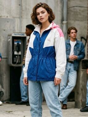 Vintage Colorblock 80’s, 90’s Jones Blue, White & Pink Windbreaker, Gorpcore